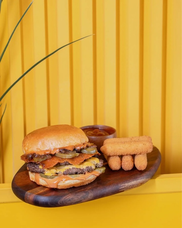Loaded smash burger with mozzarella sticks